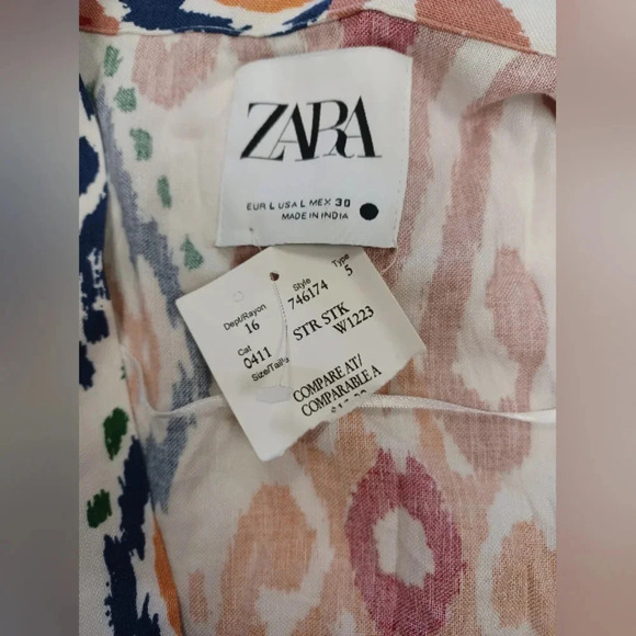 Zara NWT Hanoi Kimono Multicolored Linen Blend  Size Large - Picture 10 of 11